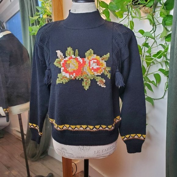 RARE | René Derhy Vintage 90s Embroidered Flower Wool Blend Sweater (Size  M) - Picture 9 of 9